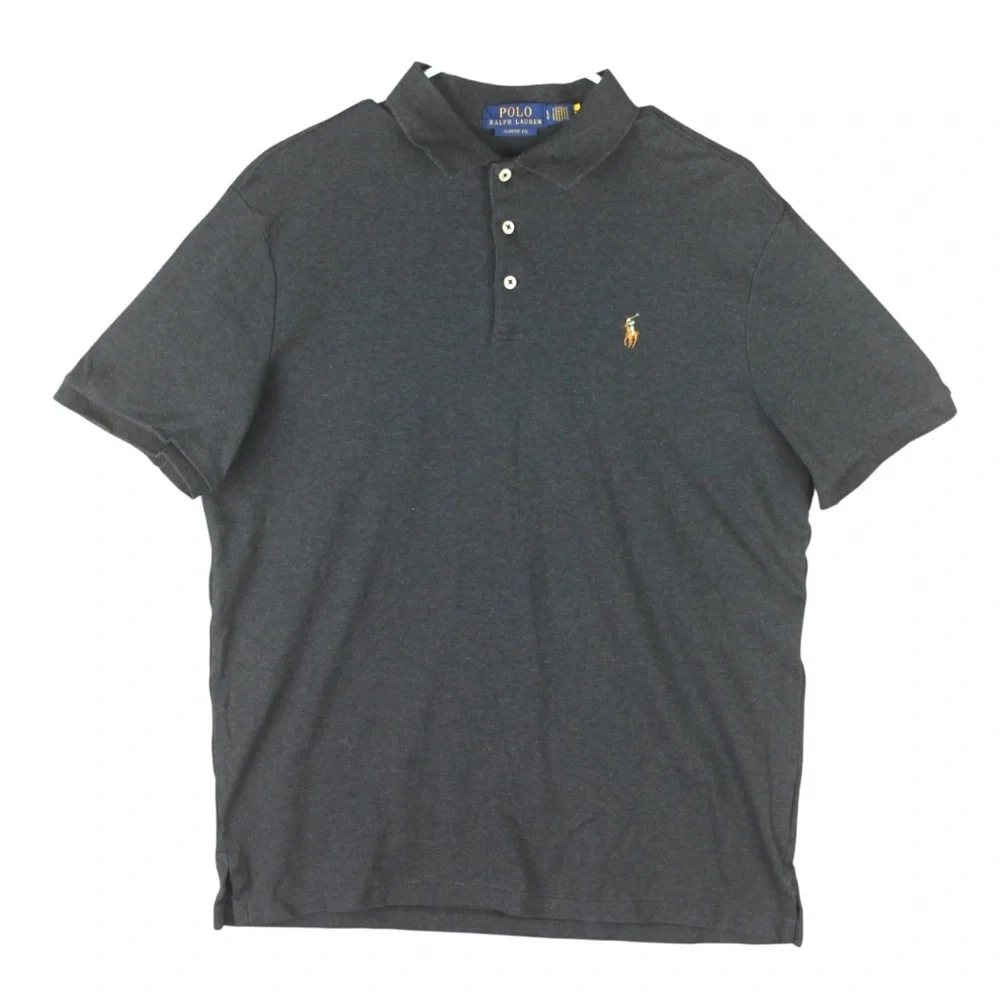 Polo Ralph Lauren Classic Fit Polo Shirt Mens Large Dark Gray Flesh Pony Logo